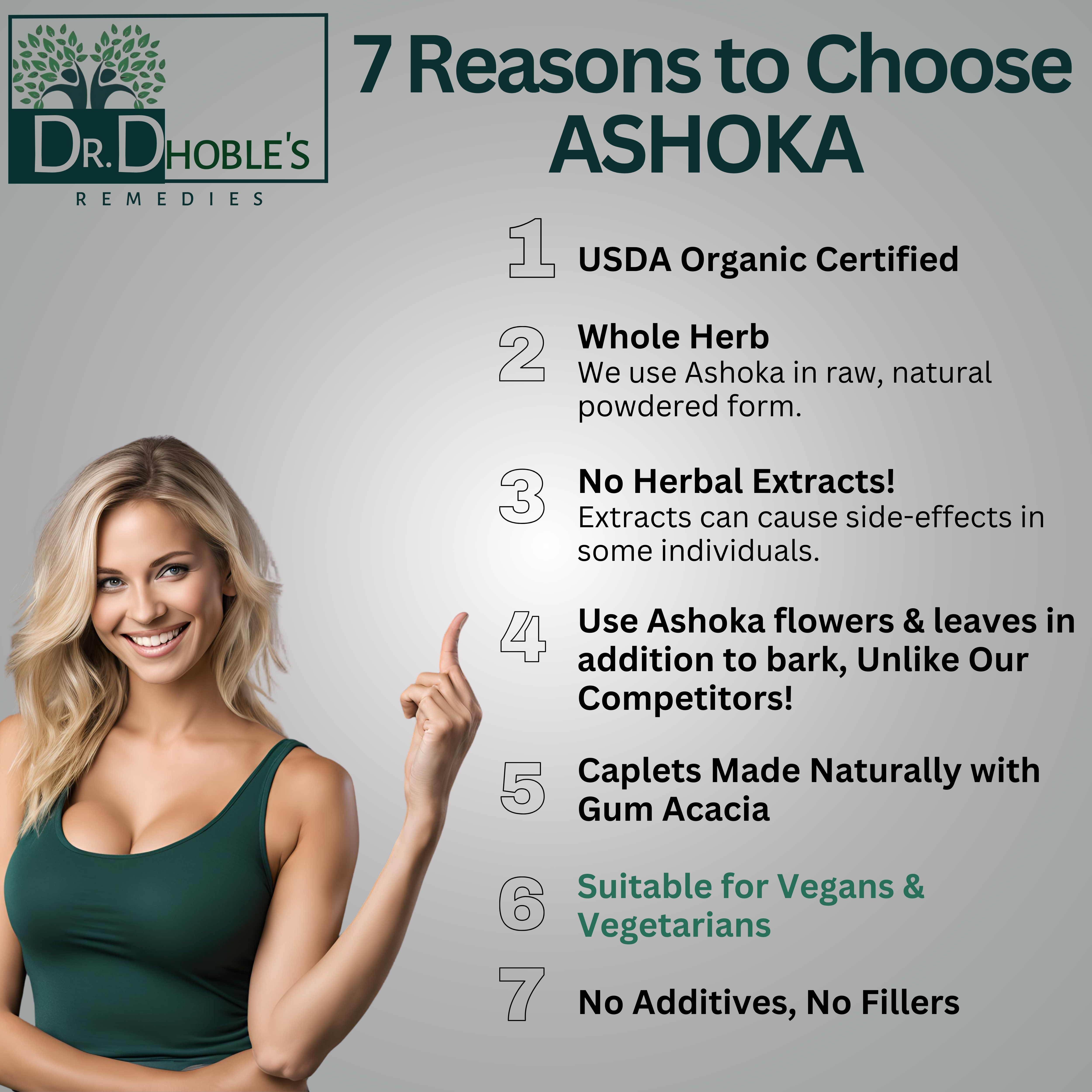 USDA Organic Ashoka Caplets, Made with Nature's Glue (Gum Acacia), Menstrual Health & PMS Support, Herbal Supplement for Women, No-GMO, Extra Strenght 90 Vegan Caplets