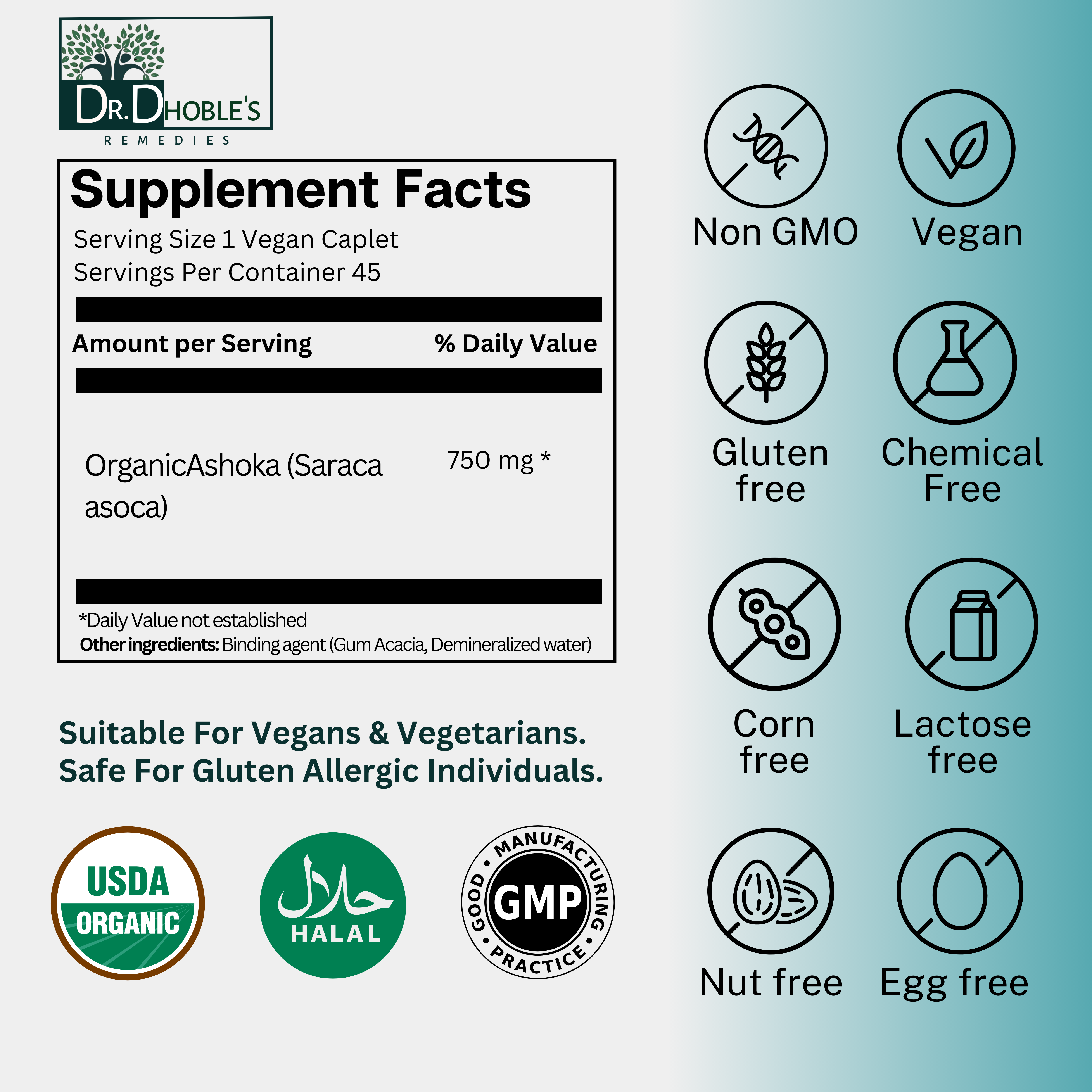 USDA Organic Ashoka Caplets, Made with Nature's Glue (Gum Acacia), Menstrual Health & PMS Support, Herbal Supplement for Women, No-GMO, Extra Strenght 90 Vegan Caplets