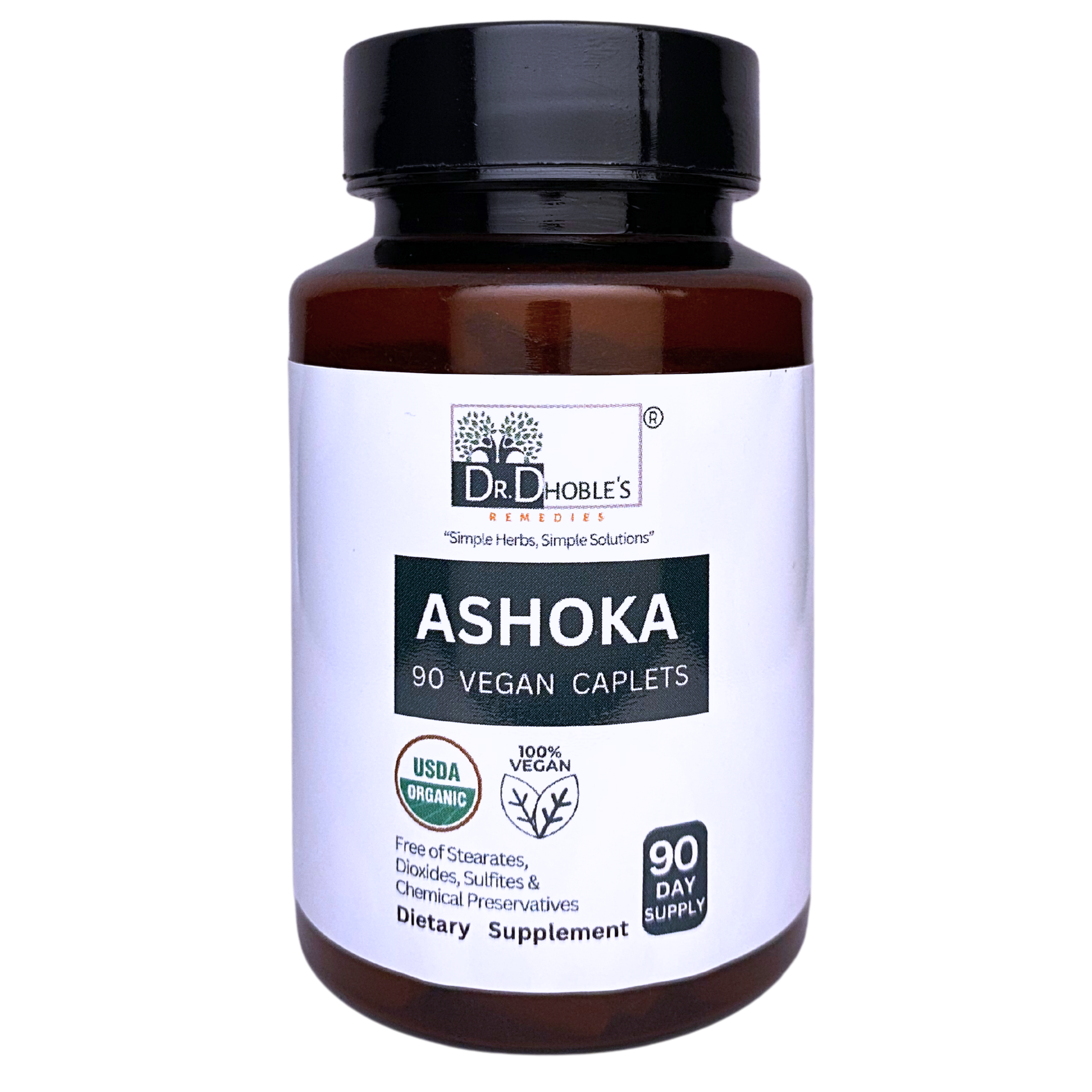 USDA Organic Ashoka Caplets, Made with Nature's Glue (Gum Acacia), Menstrual Health & PMS Support, Herbal Supplement for Women, No-GMO, Extra Strenght 90 Vegan Caplets