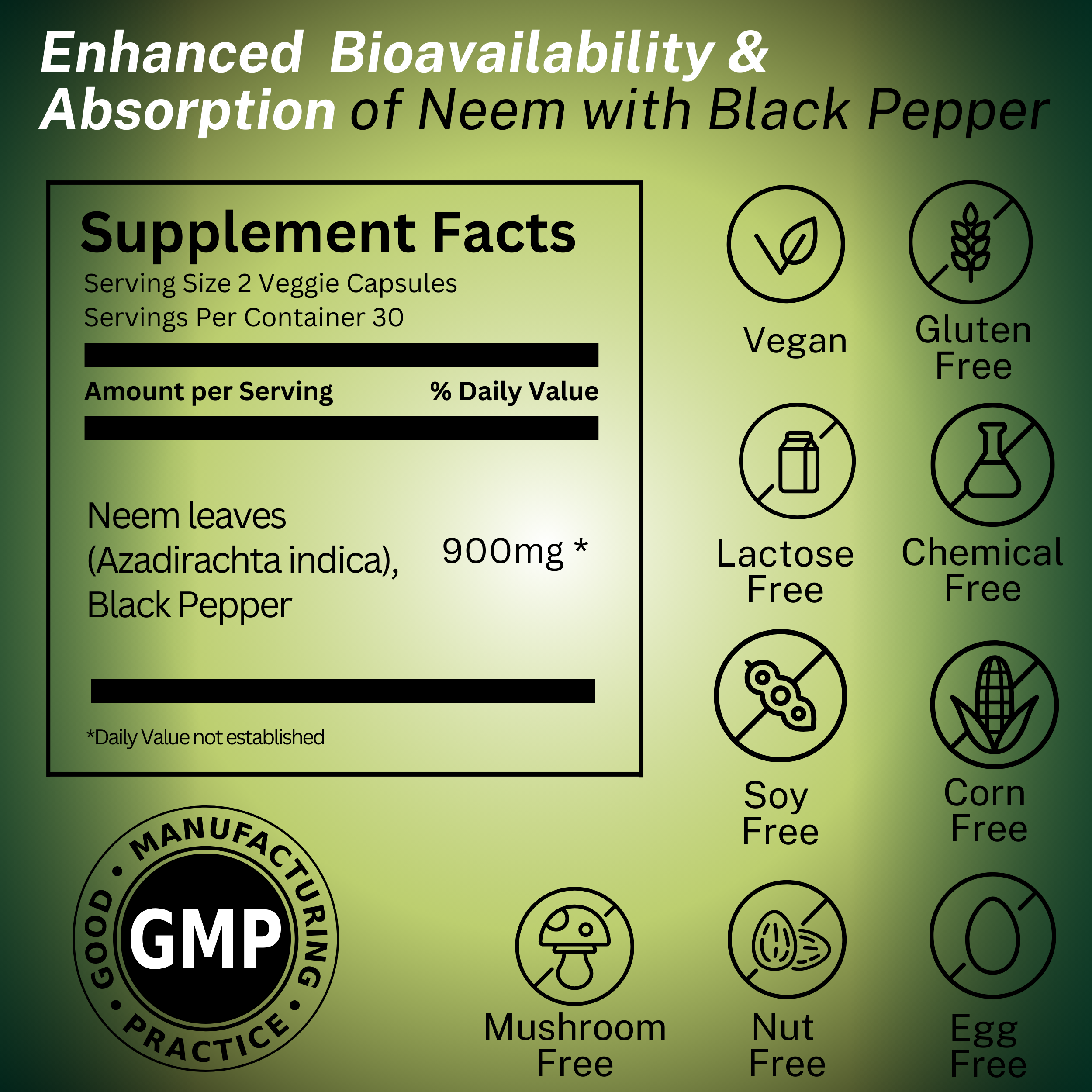 Neem XL, MD Formulated Advanced Neem Supplement, Enhanced Effectiveness & Bioavailability with Black Pepper, Neem Leaf Powder, No Extract, Vegan Capsules for Quick Release