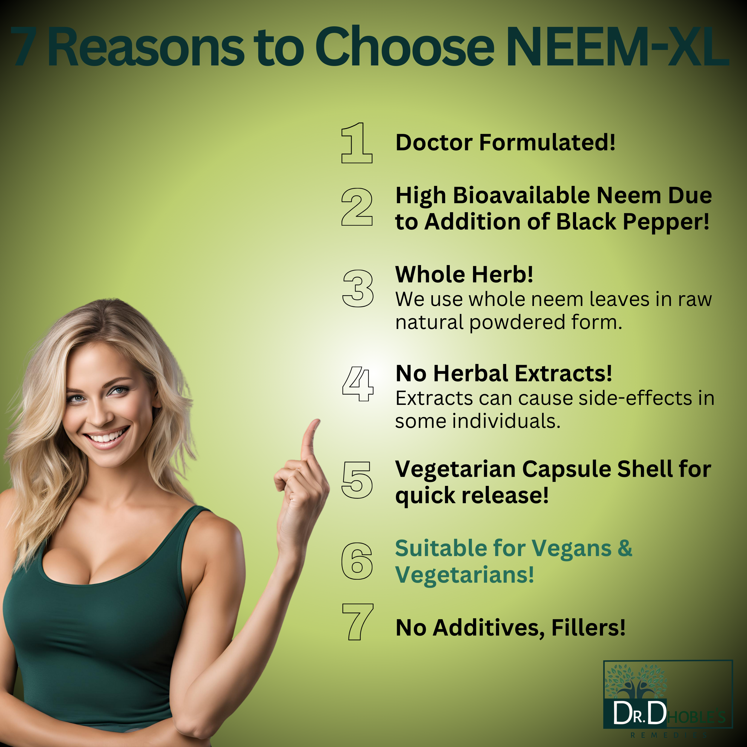Neem XL, MD Formulated Advanced Neem Supplement, Enhanced Effectiveness & Bioavailability with Black Pepper, Neem Leaf Powder, No Extract, Vegan Capsules for Quick Release