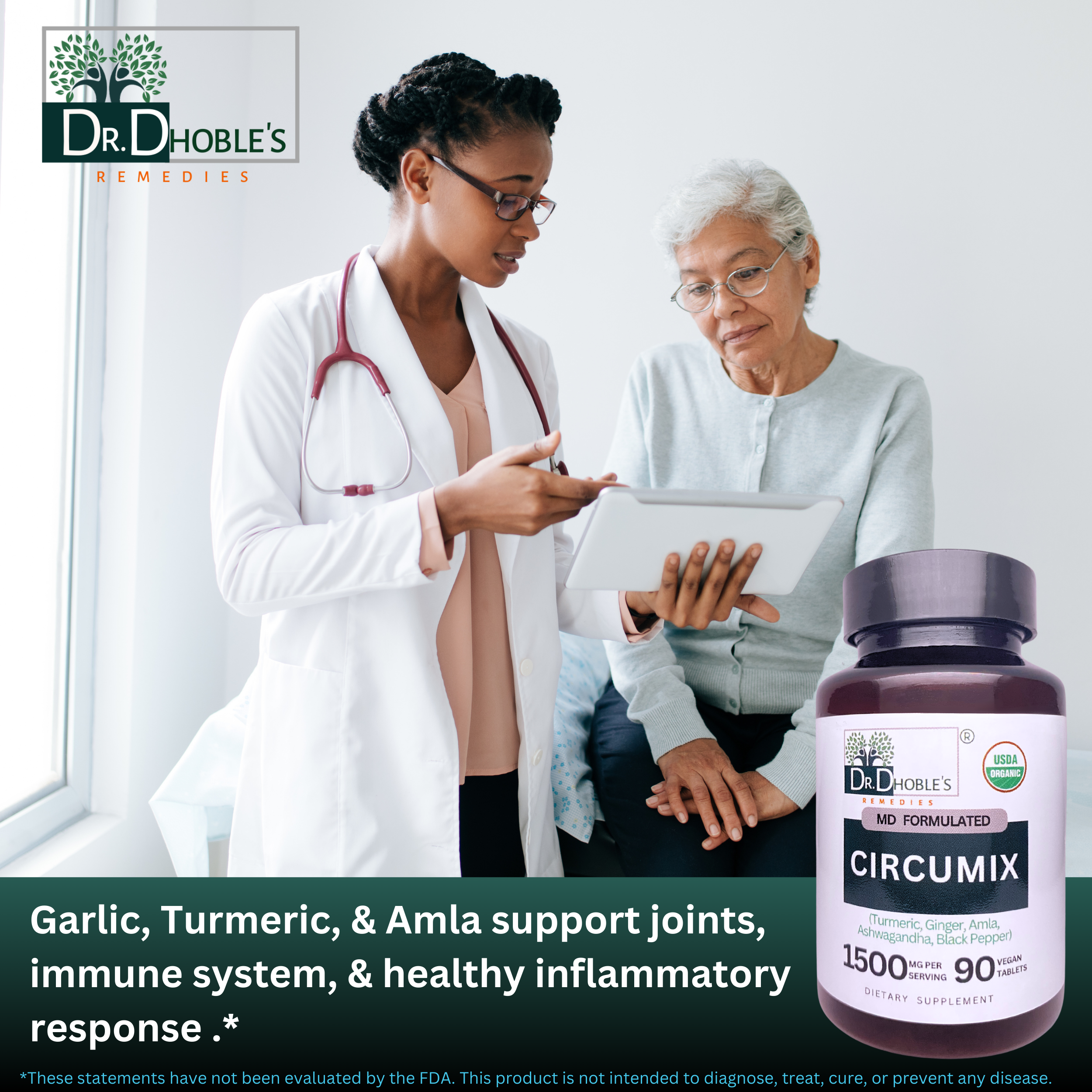 Circumix, MD Made Joint Support Supplement for Men & Women- Turmeric, Ashwagandha, Amla, Ginger, Black Pepper, Supplements Health, USDA Organic, 90 Extra Strength Vegan Tablets