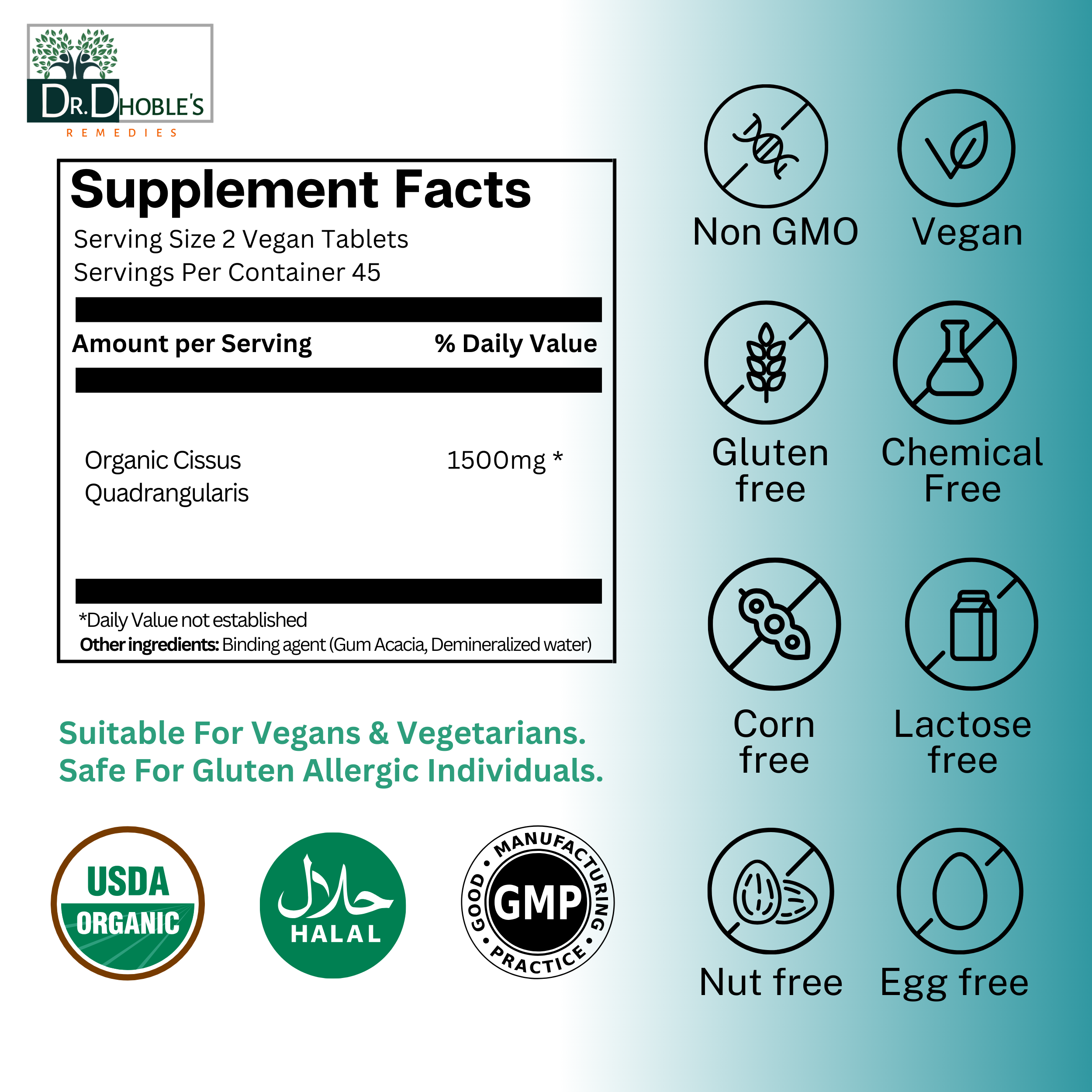Cissus Quadrangularis Supplement, Made Uniquely with Nature's Glue, Joint Support, Supplements Bone, Ligament, Cartilage and Tendon, No Extract, USDA Organic 90 Vegan Tablets