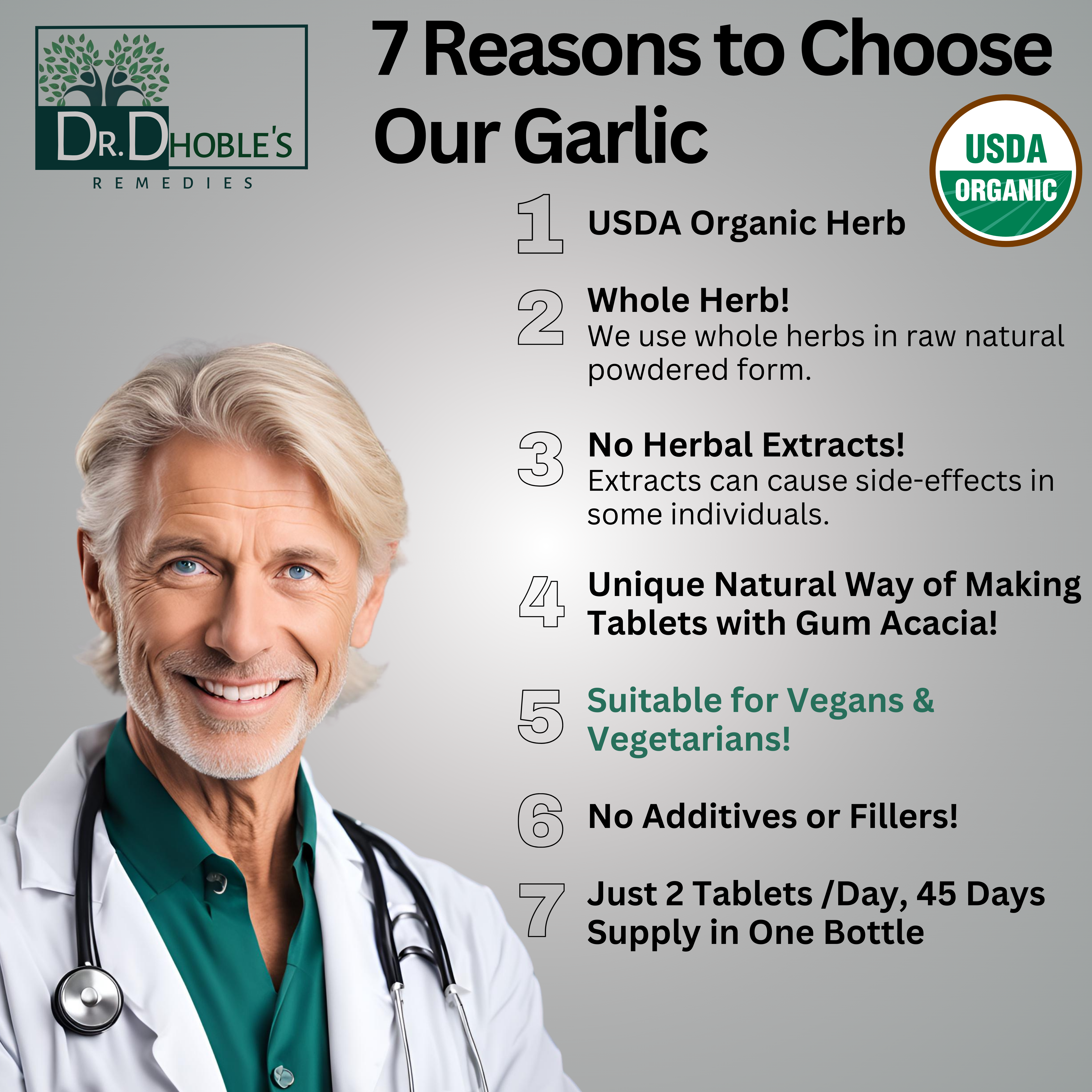 USDA Organic Garlic (AJO) Tablets Made Uniquely with Nature's Glue (Gum Acacia), No Extract,1500 Mg/Serving, Halal Certified, Non-GMO, Gluten-Free 90 Vegan Pills for Men & Women