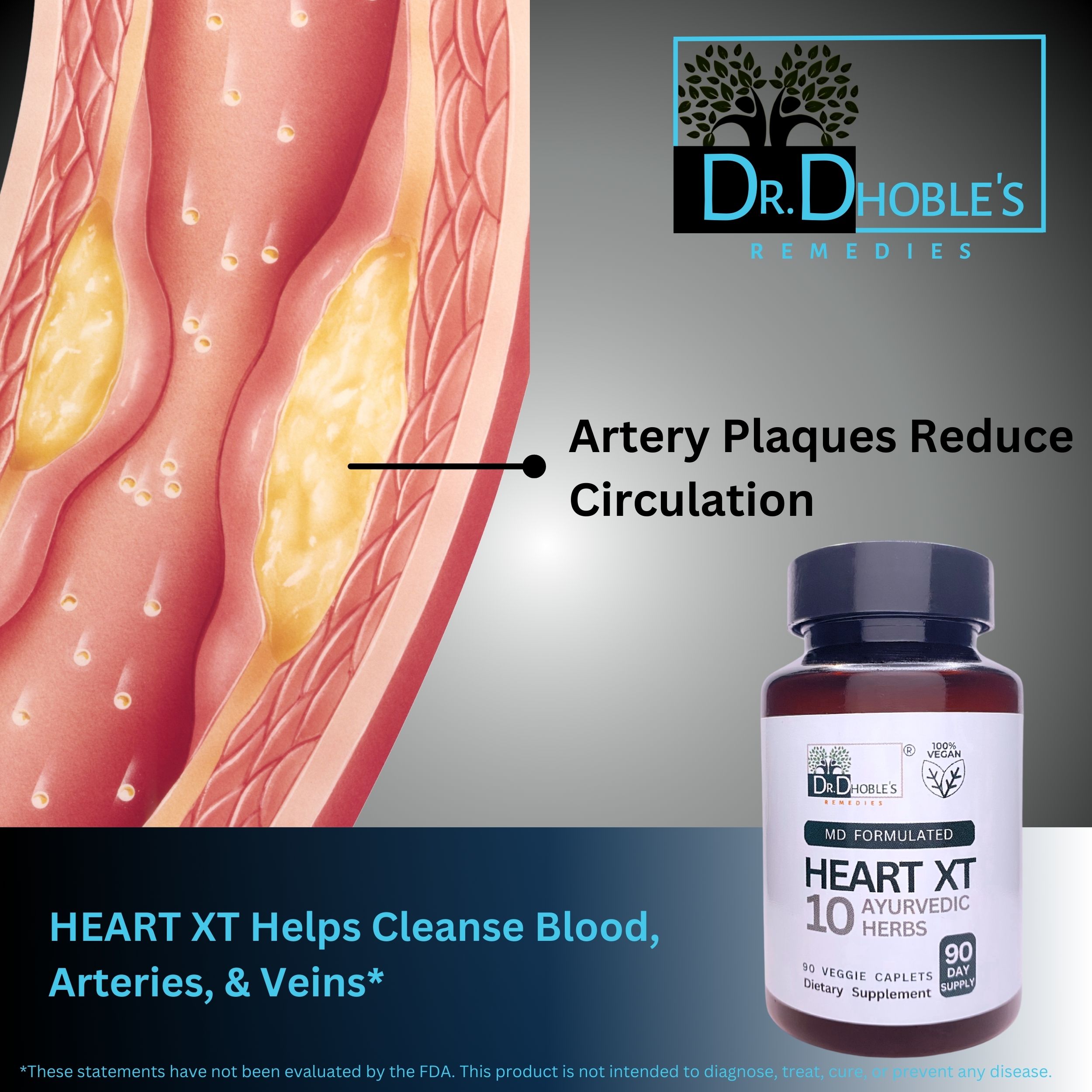 Dr. Dhoble's Remedies MD Made Heart Health Supplement Formula -10 Herbs, Support Healthy Blood Flow, Cardiovascular Wellness, Supplements Circulation, Help Dissolve Plaque in Arteries, 90 Vegan Pills