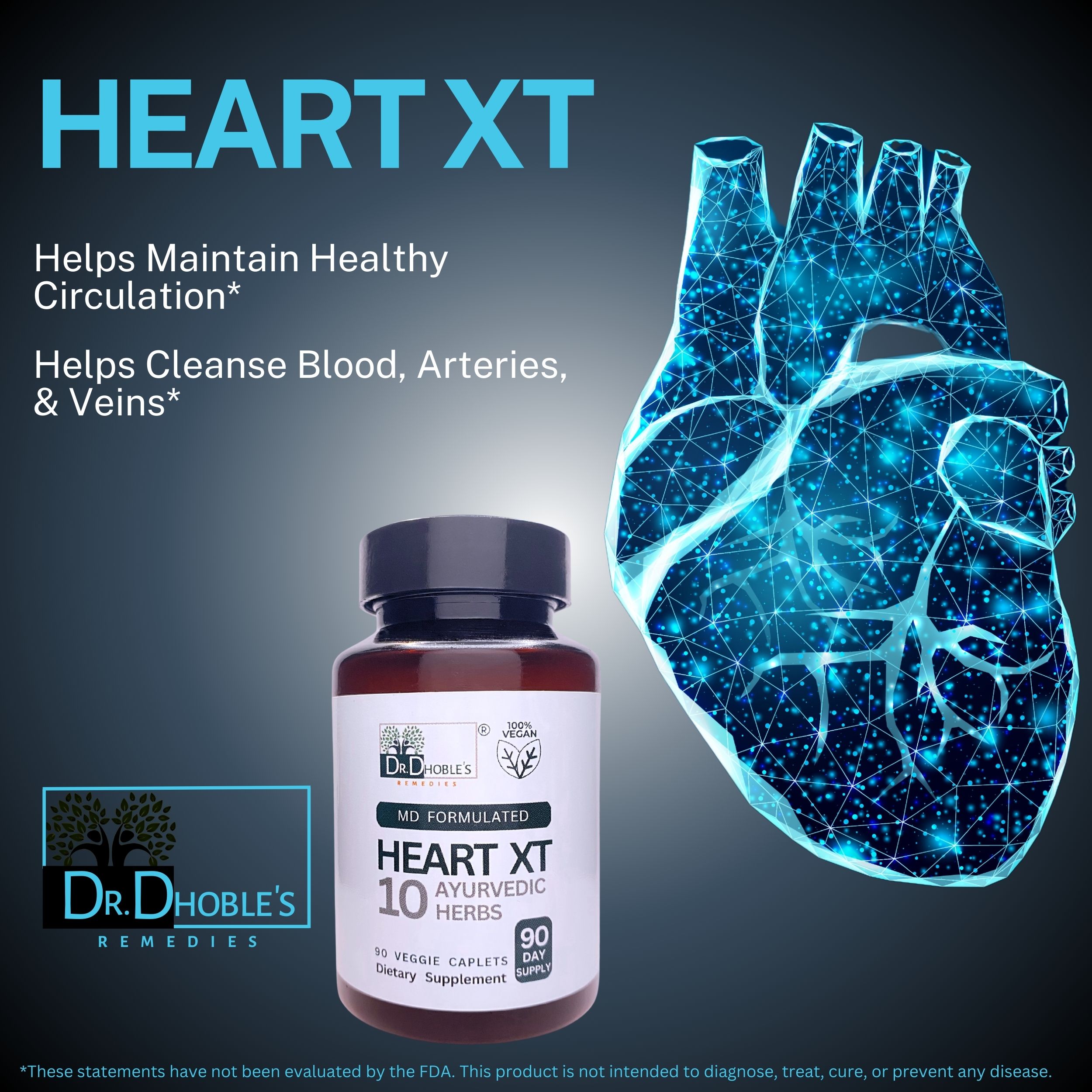Dr. Dhoble's Remedies MD Made Heart Health Supplement Formula -10 Herbs, Support Healthy Blood Flow, Cardiovascular Wellness, Supplements Circulation, Help Dissolve Plaque in Arteries, 90 Vegan Pills