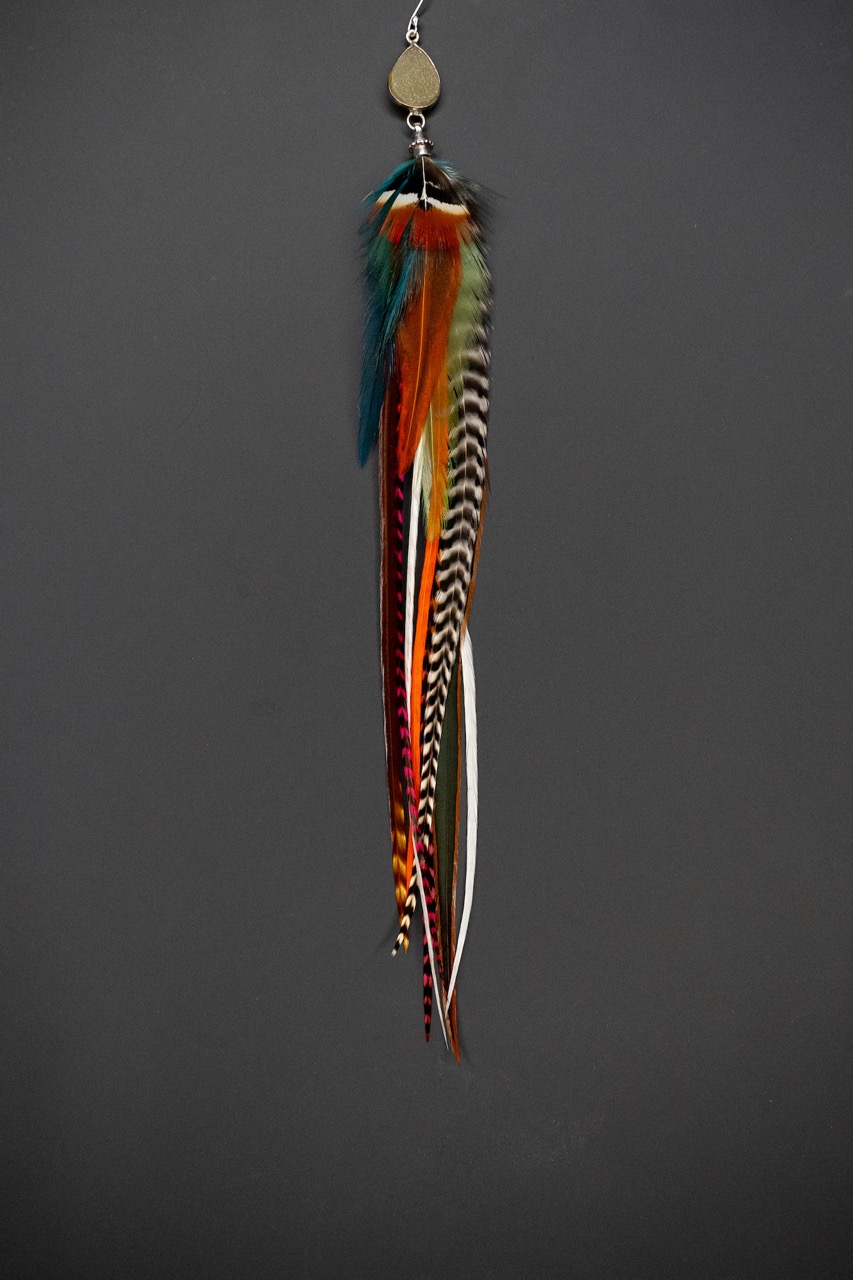Boucle d'Oreille en Plumes Naturelles et Pierre semi-précieuse