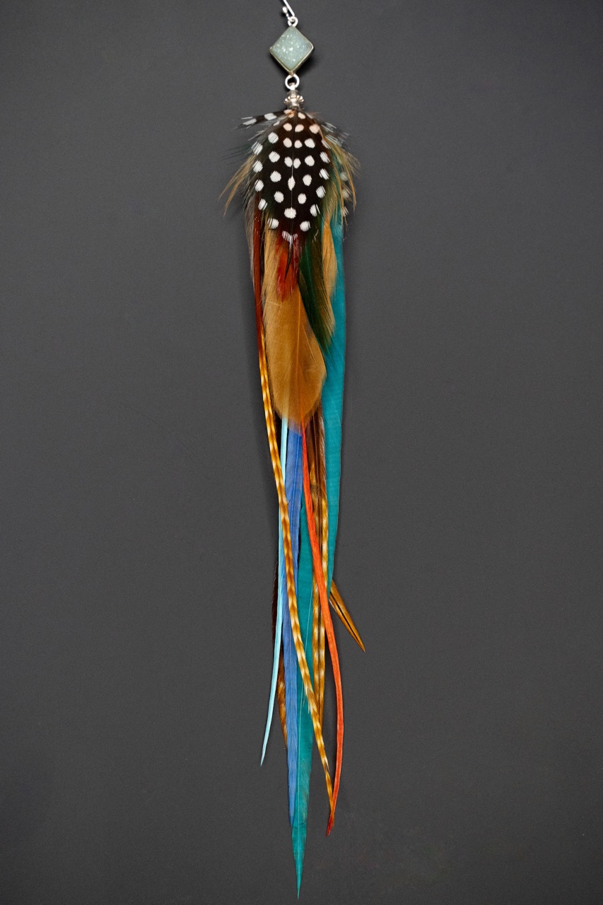 Boucle d'Oreille en Plumes Naturelles et Pierre semi-précieuse