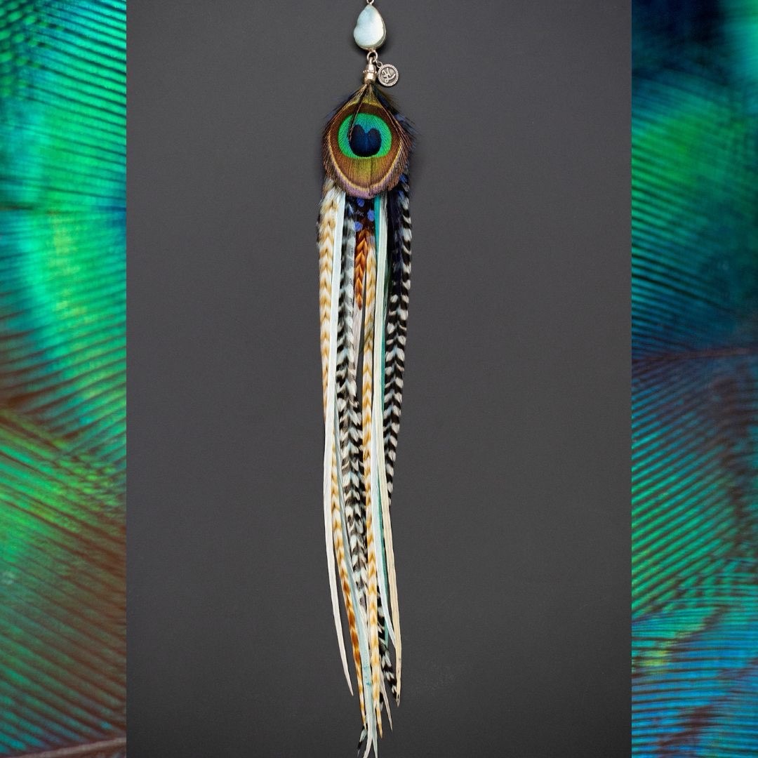 Boucle d'Oreille en Plumes Naturelles et Pierre semi-précieuse