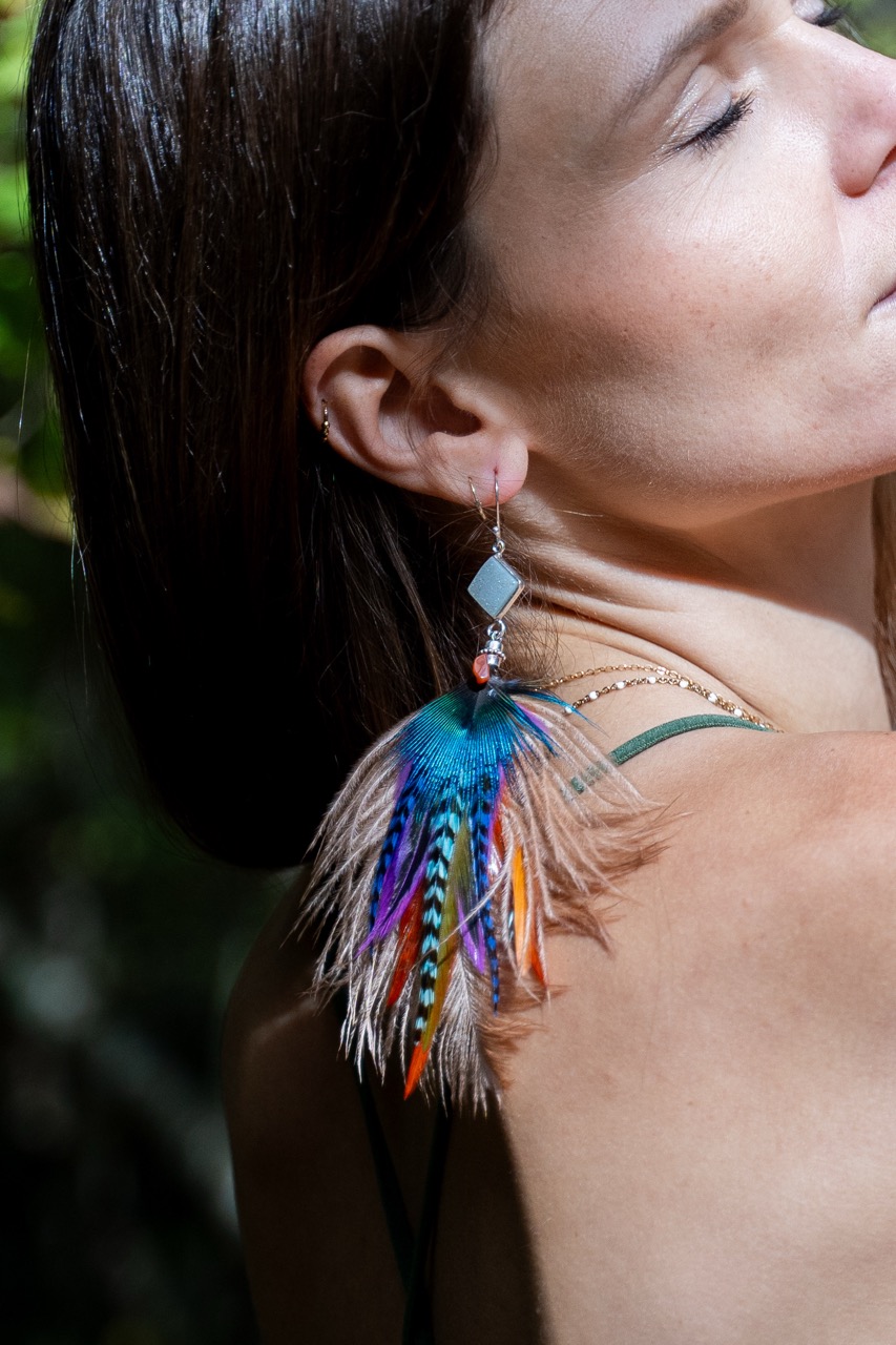 Boucle d'Oreille en Plumes Naturelles