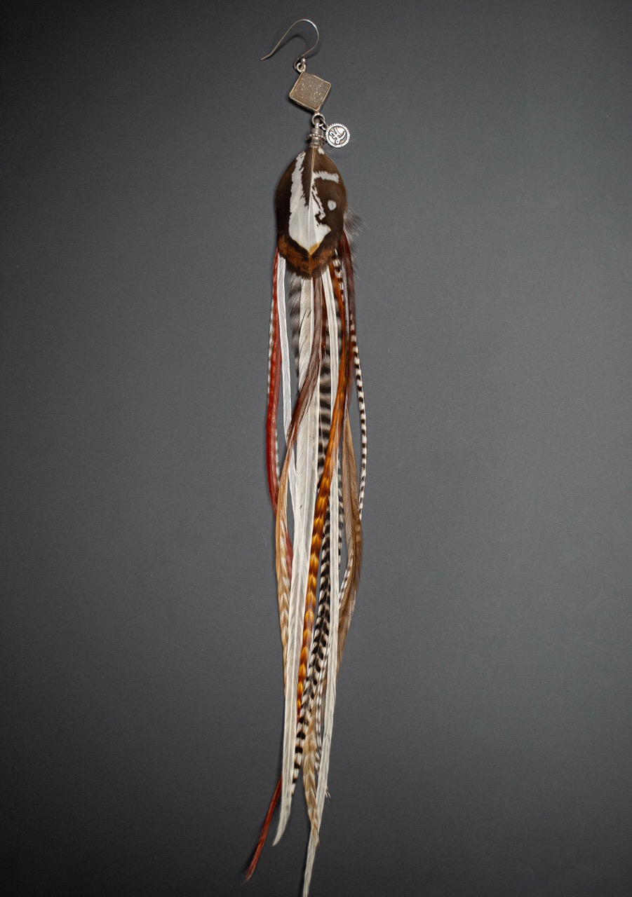 Boucle d'Oreille en Plumes Naturelles et Pierre semi-précieuse de Druzy Quartz