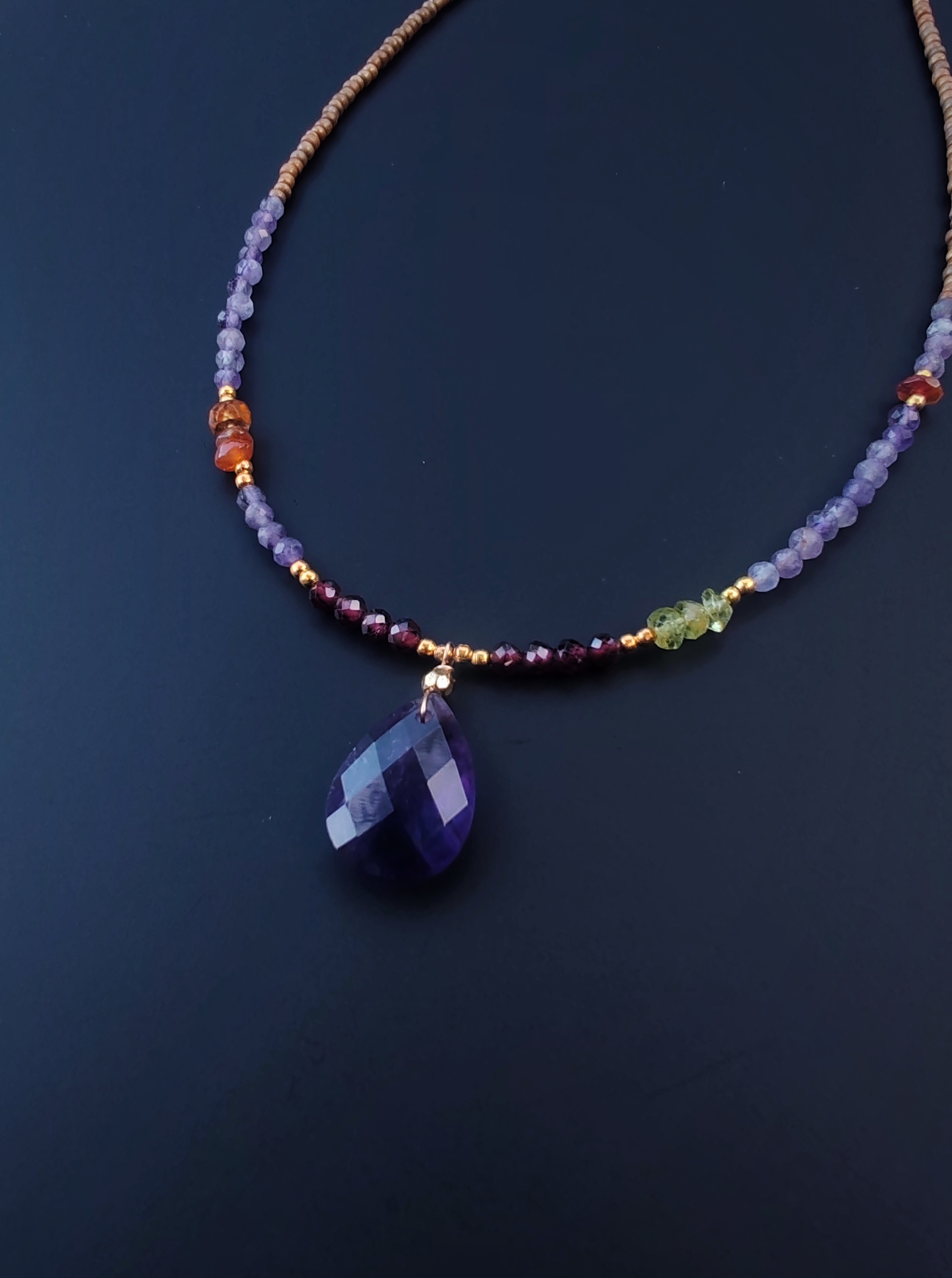 Collier Goutte d'Améthyste et perles de pierres