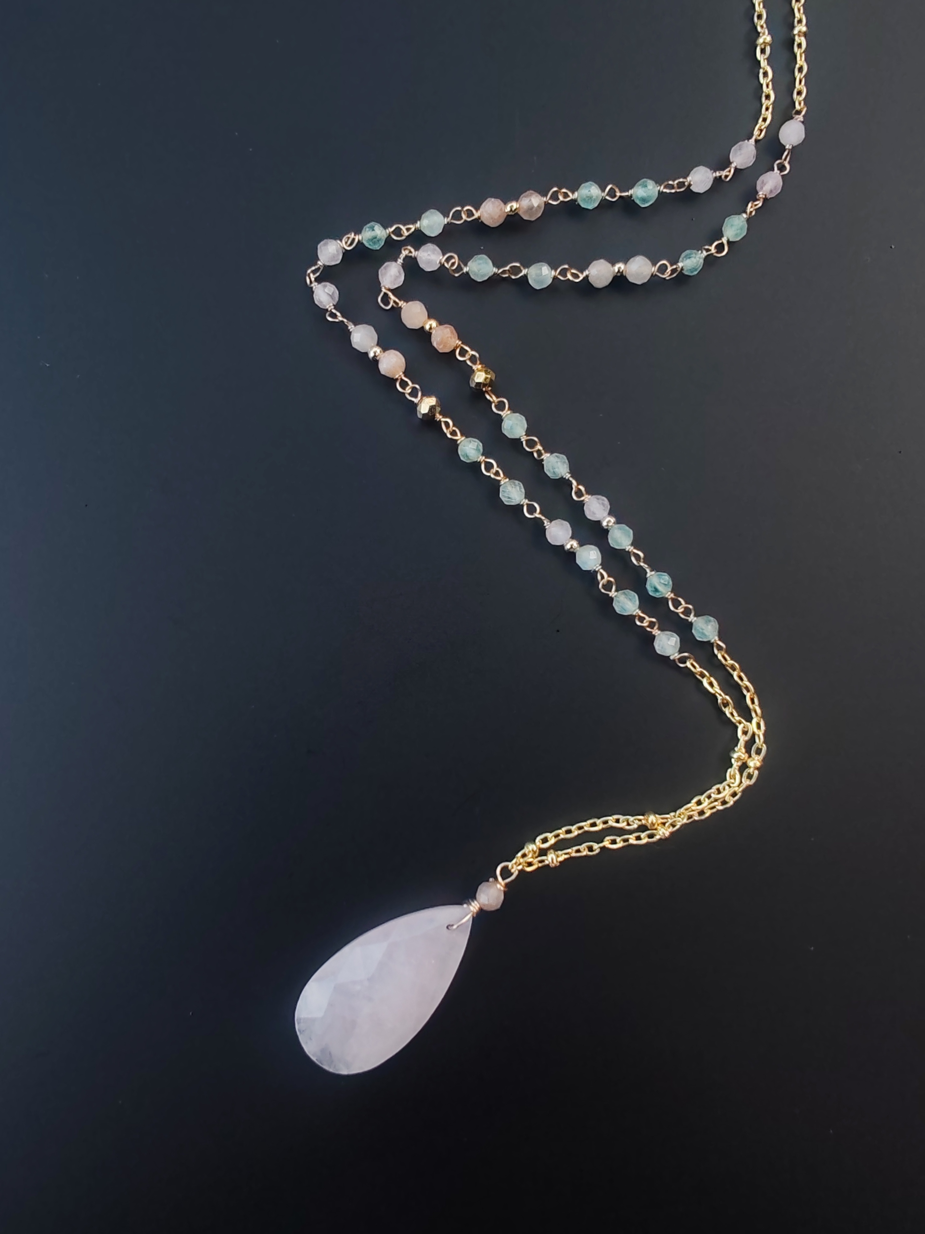 Sautoir Goutte Facettée - pierres semi-précieuses