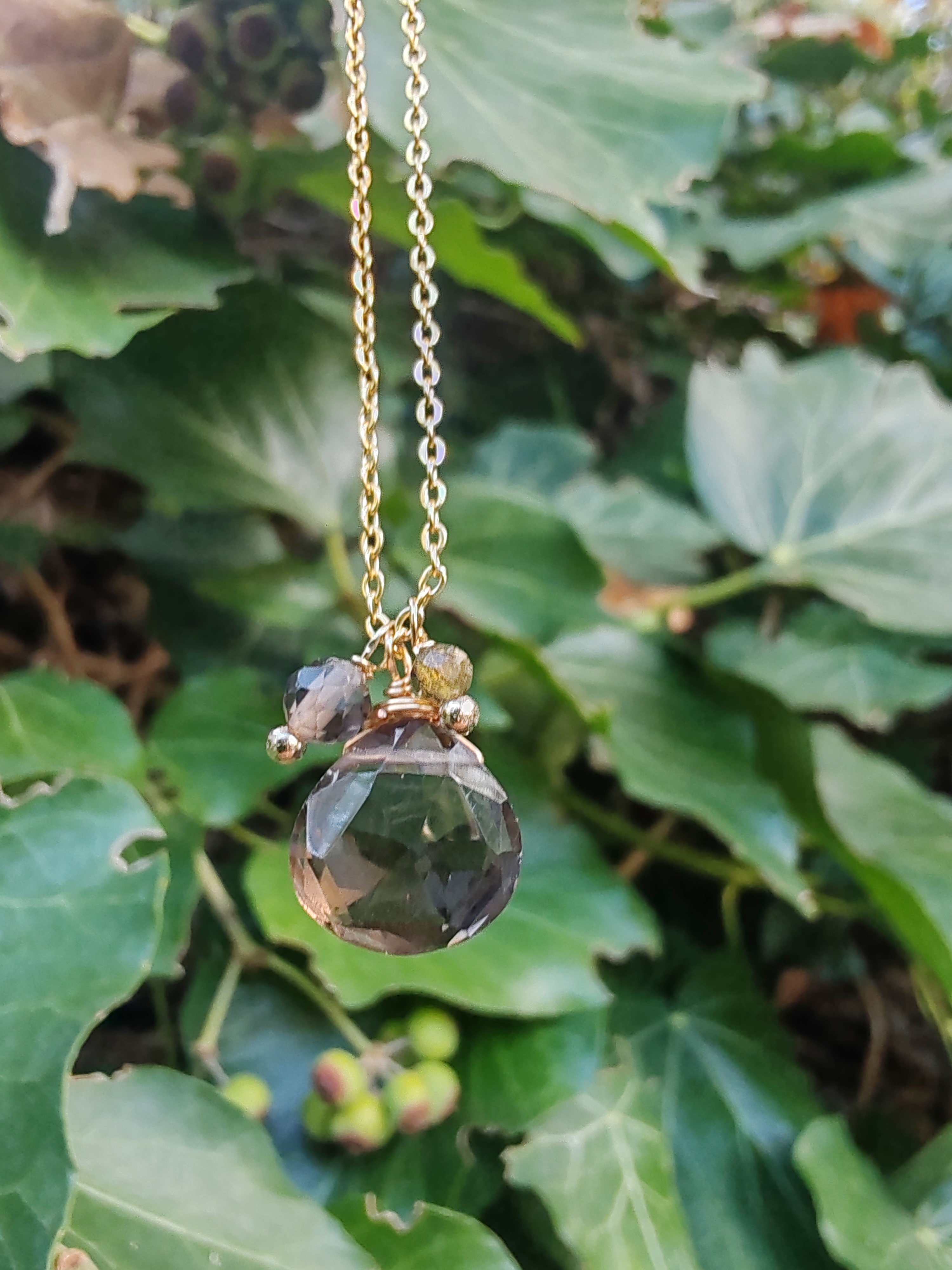 Collier goutte de Quartz Fumé