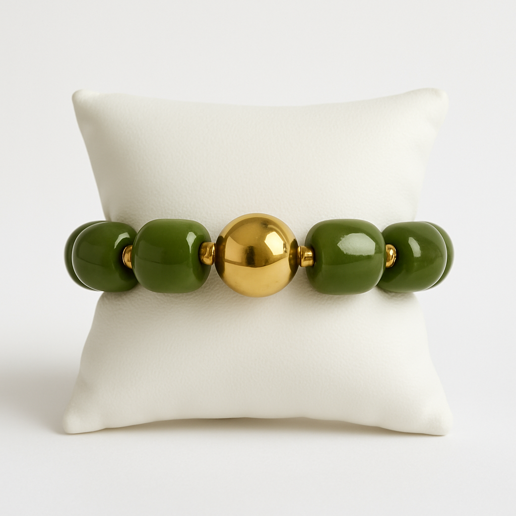 Pulseira em aço verde e dourada