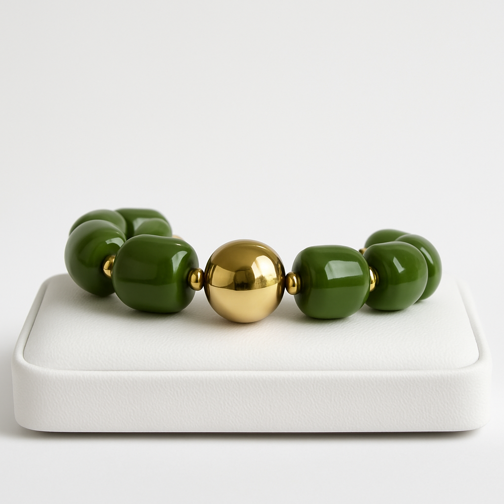 Pulseira em aço verde e dourada