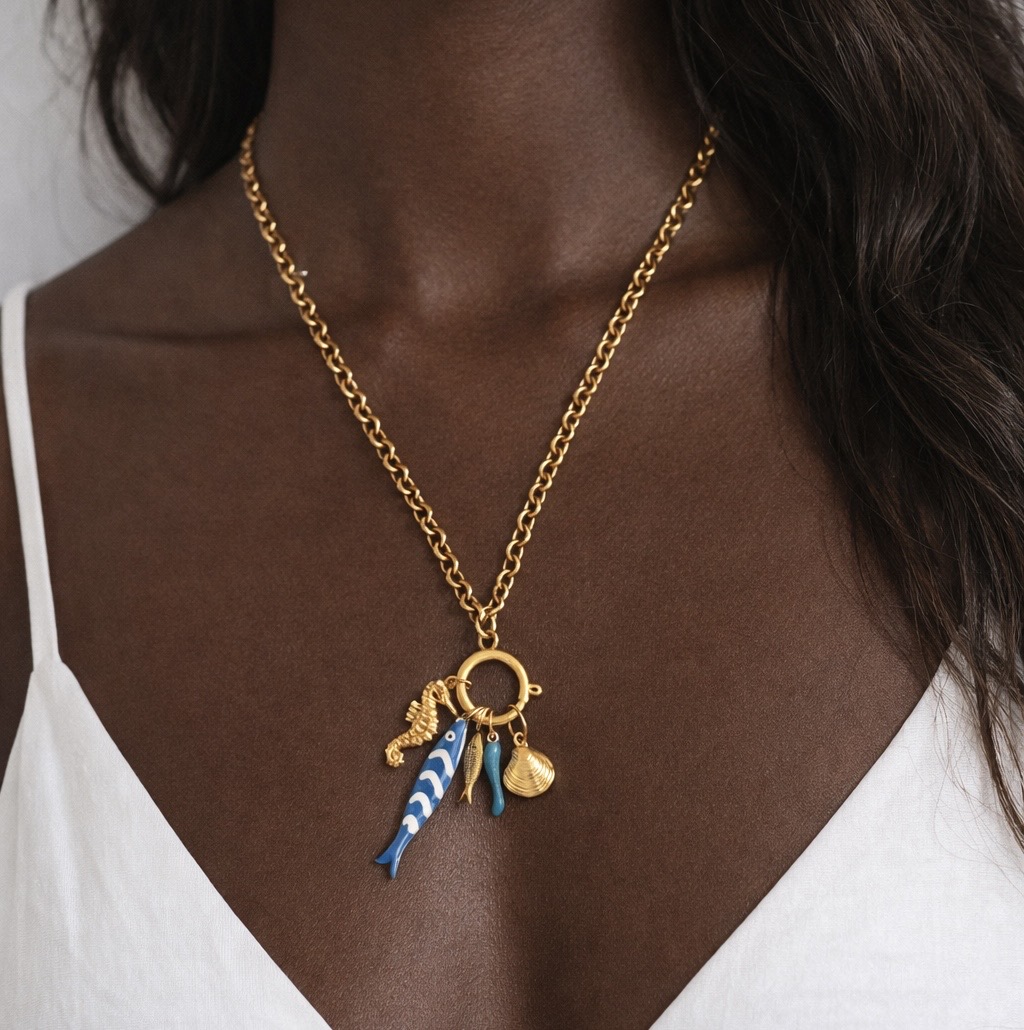 Colar em aço com Pingentes Marinhos