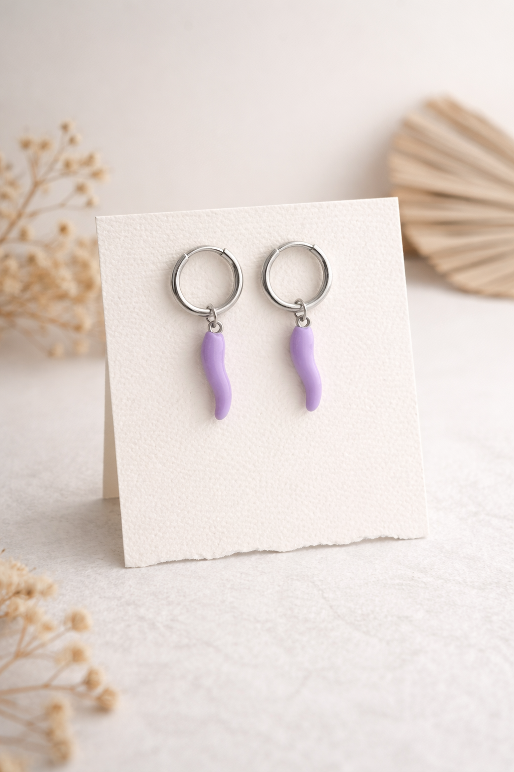 Brincos de aço argolas e Pimenta Lilás