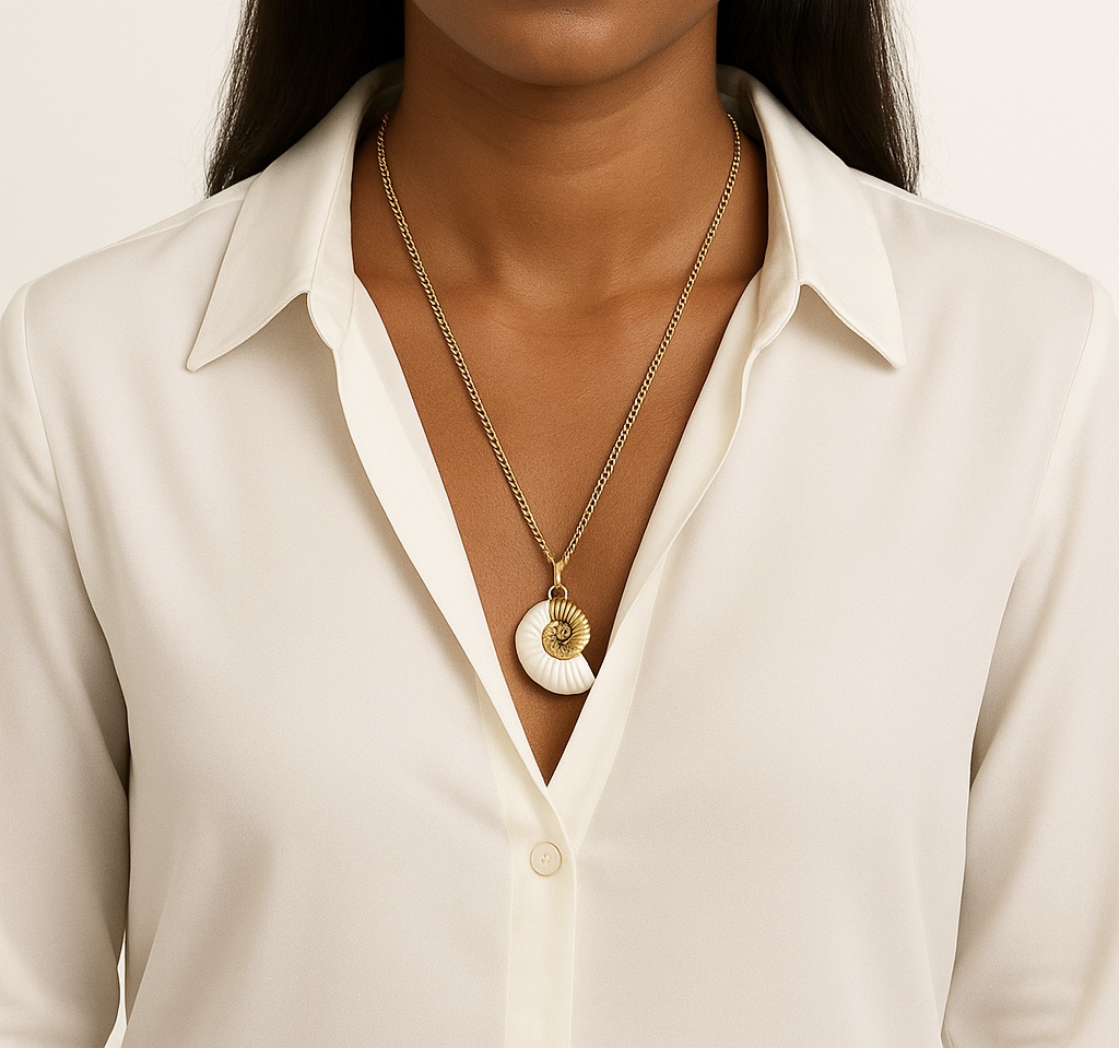 Colar em aço pingente de concha