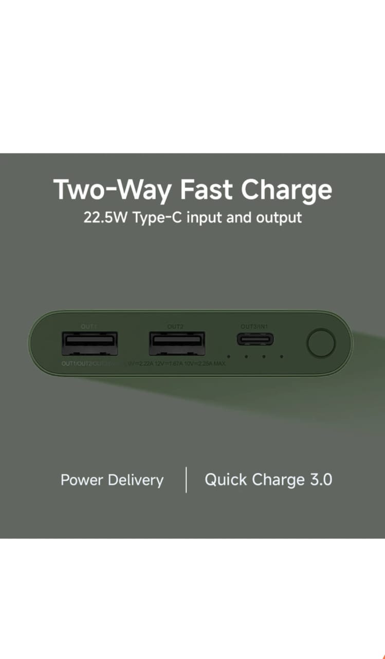 Mi 10000 mAh 22.5 W Power Bank (Olive Green, Lithium-ion, Power Delivery 3.0 for Mobile, Earbuds, Speaker, Smartwatch, Trimmer, Table
