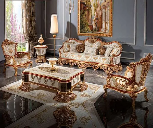 Luxury Style Royal Fabric Carved Sofa Set