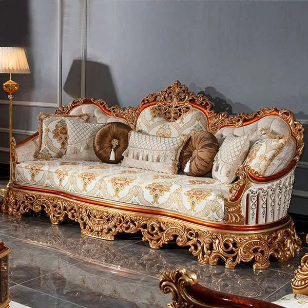 Luxury Style Royal Fabric Carved Sofa Set