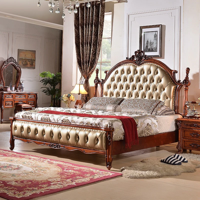 European Style King Size Wooden Carved Bed