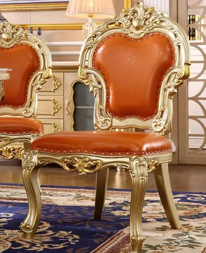 European Style Dining Table with Orange Leather Chair