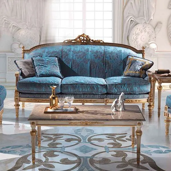 Customized Luxury Royal Blue Fabric Sofa Set