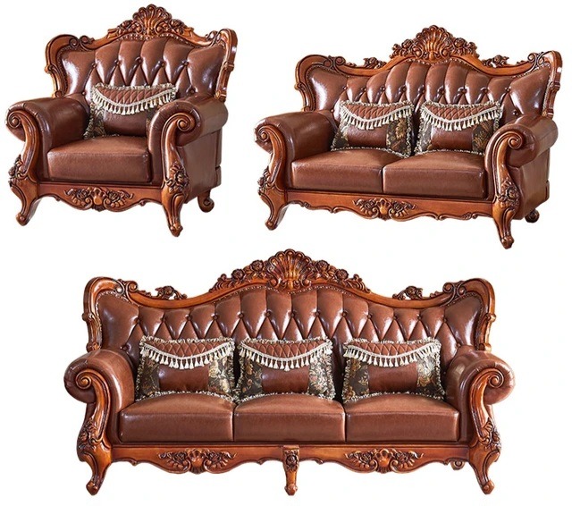 Romero Genuine Leather Rolled Arm Sofa Set