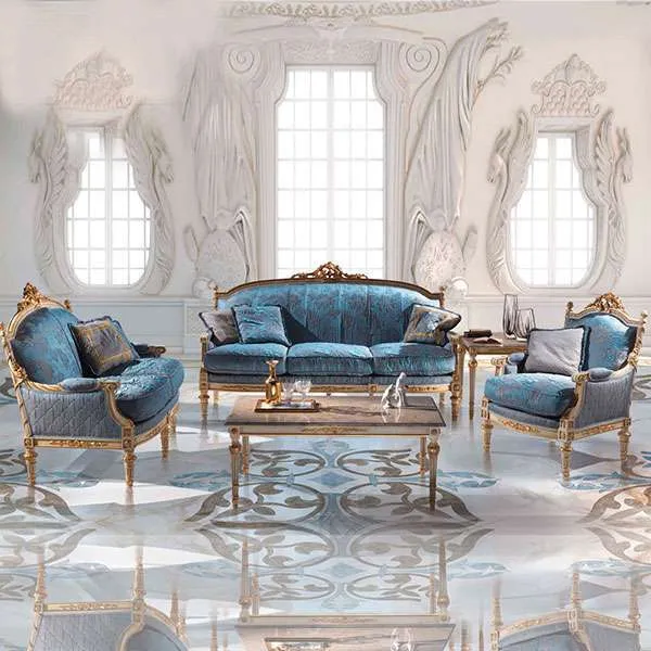 Customized Luxury Royal Blue Fabric Sofa Set