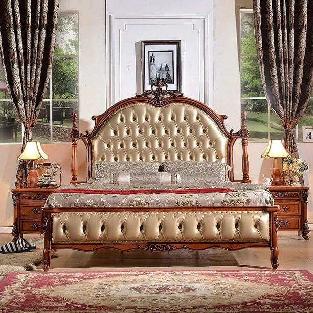 European Style King Size Wooden Carved Bed