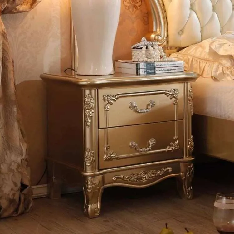 Wood Frame King Size Carved Bed With High Headboard