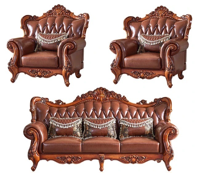 Romero Genuine Leather Rolled Arm Sofa Set