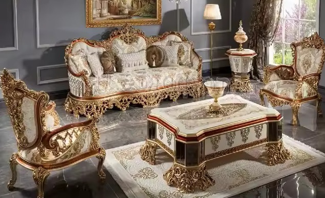 Luxury Style Royal Fabric Carved Sofa Set