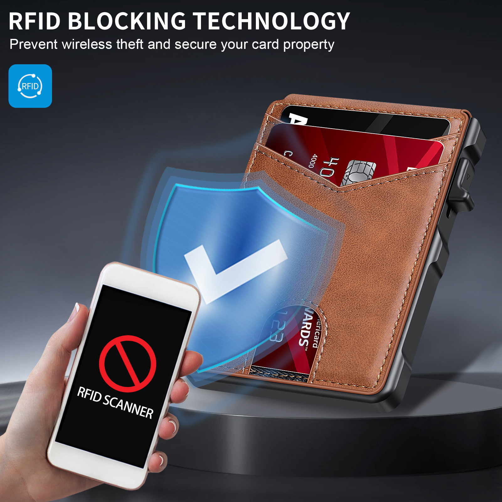 Airtag Wallet for Men, Mens Smart Wallet for Air Tag RFID Blocking, Minimalist Bifold Pop Up Aluminum Credit Card Case Holder 12+ Cards with ID Window, Gift for Men, No Airtag Included, Brown