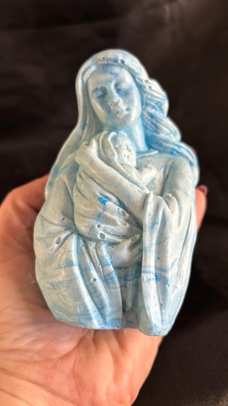💙 Mère et Enfant – Sculpture en Jesmonite (bleu marbré)