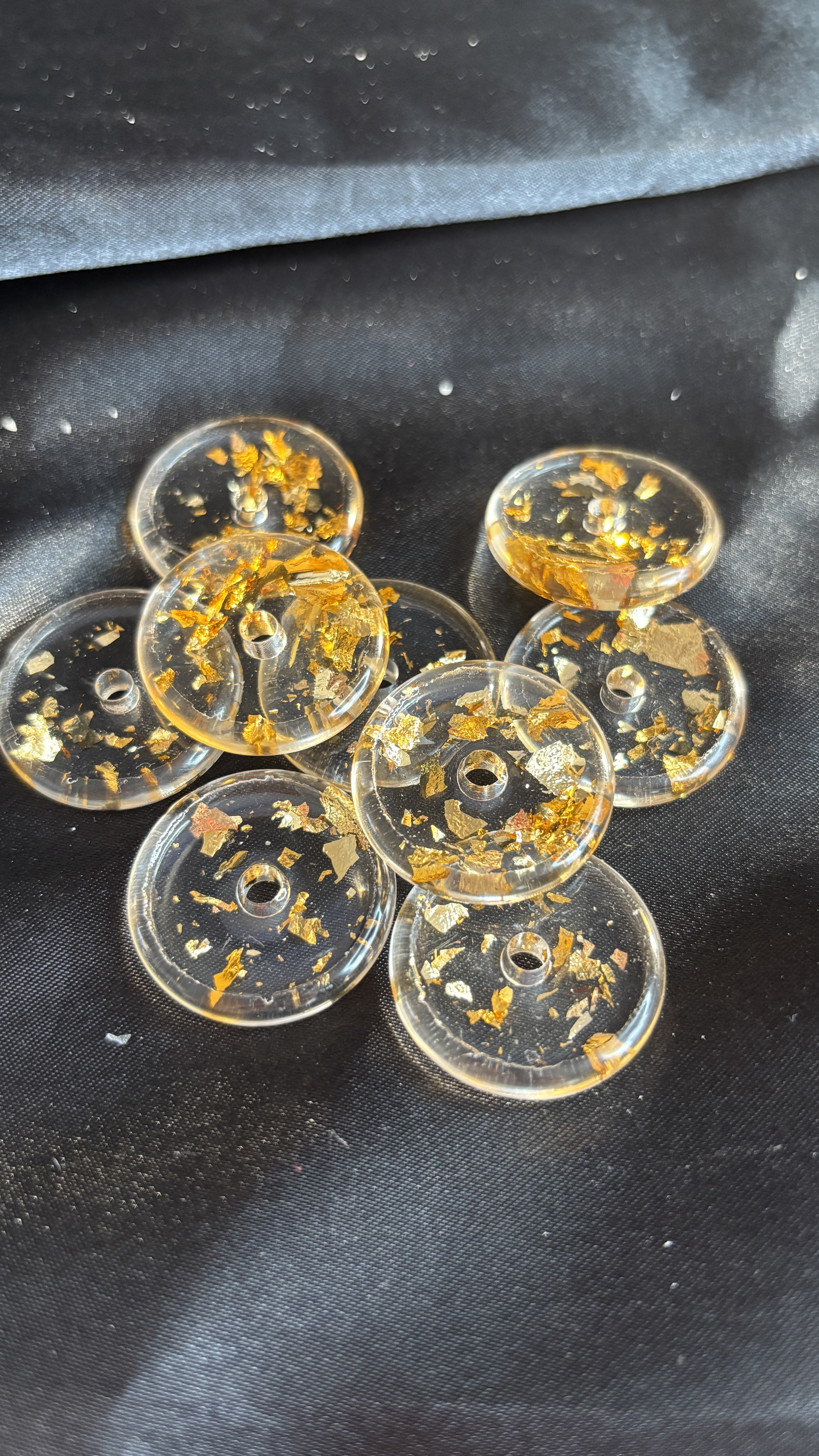 ✨ Pampilles Résine Transparente avec Feuilles d'Or – Lot de 2