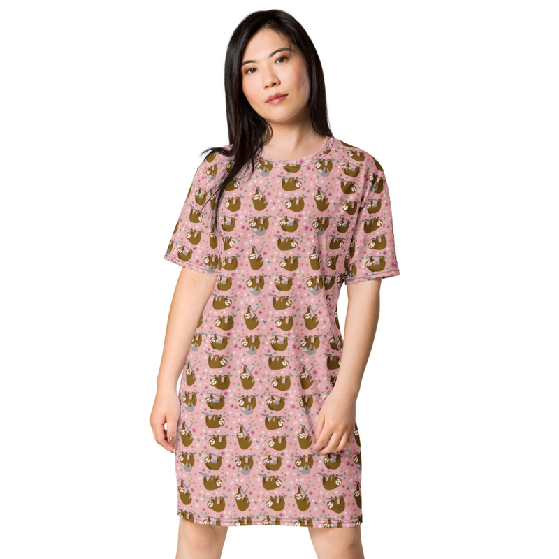 Sloth Pattern T-Shirt Dress