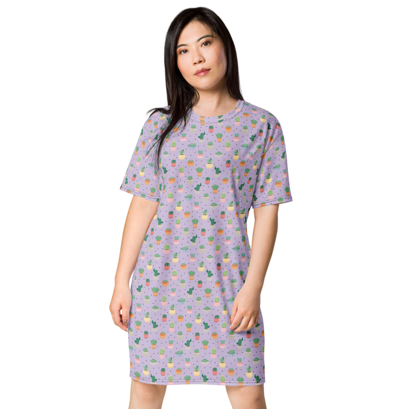 Cactus Pattern T-Shirt Dress