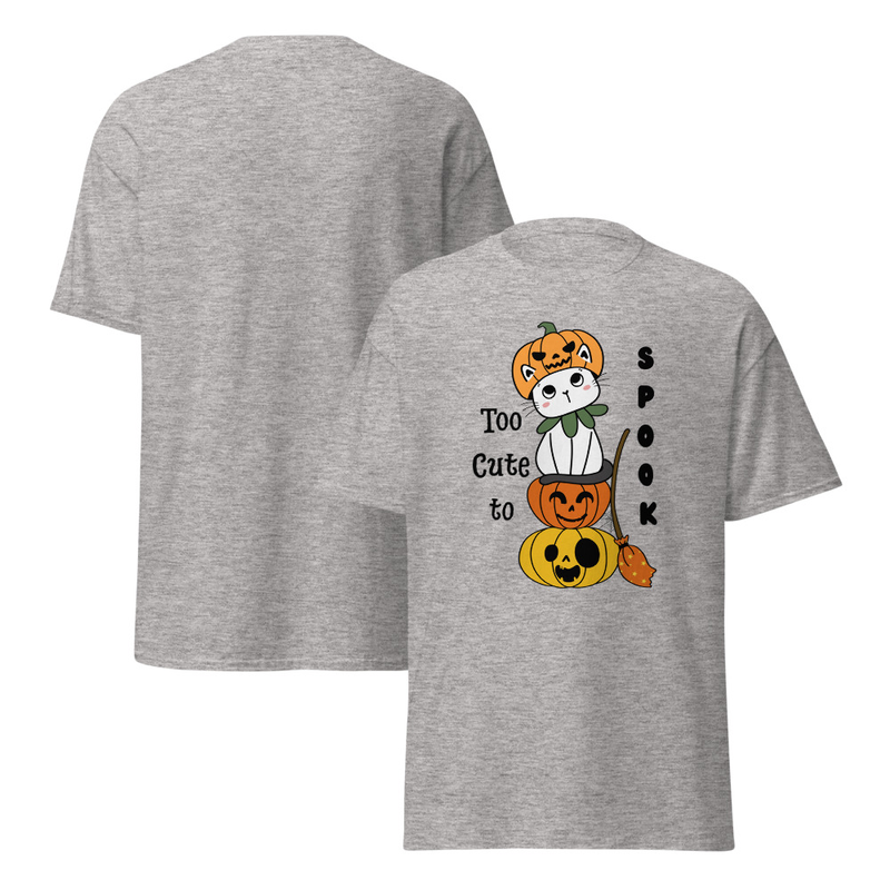 Halloween Too Cute to Spook Cat with Pumpkins Adult Unisex Tee