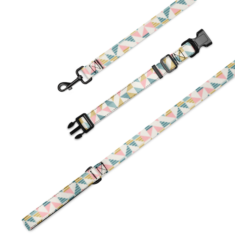 Geometric Colorful Triangles Pattern Pet Collar and Leash