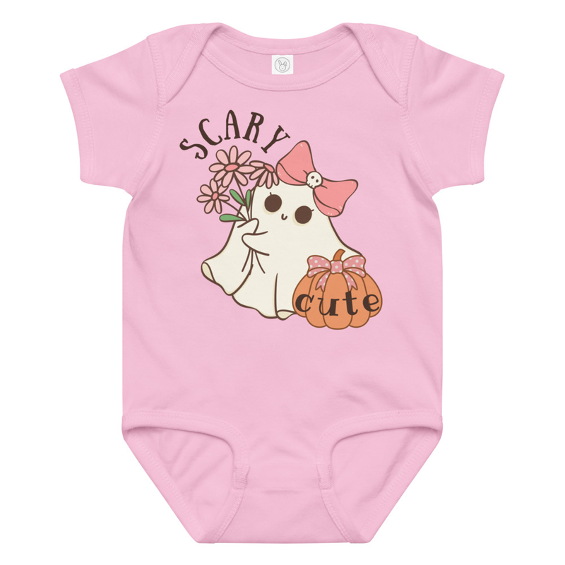 Halloween Scary Cute Ghost with Bow Baby Bodysuit