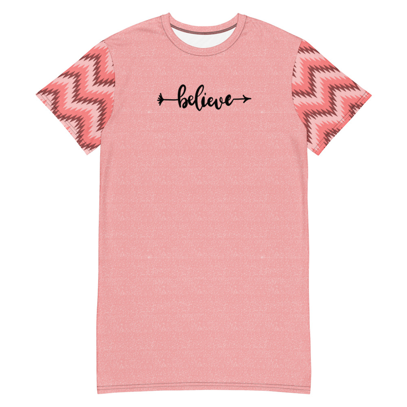 Believe Pink Chevron T-Shirt Dress