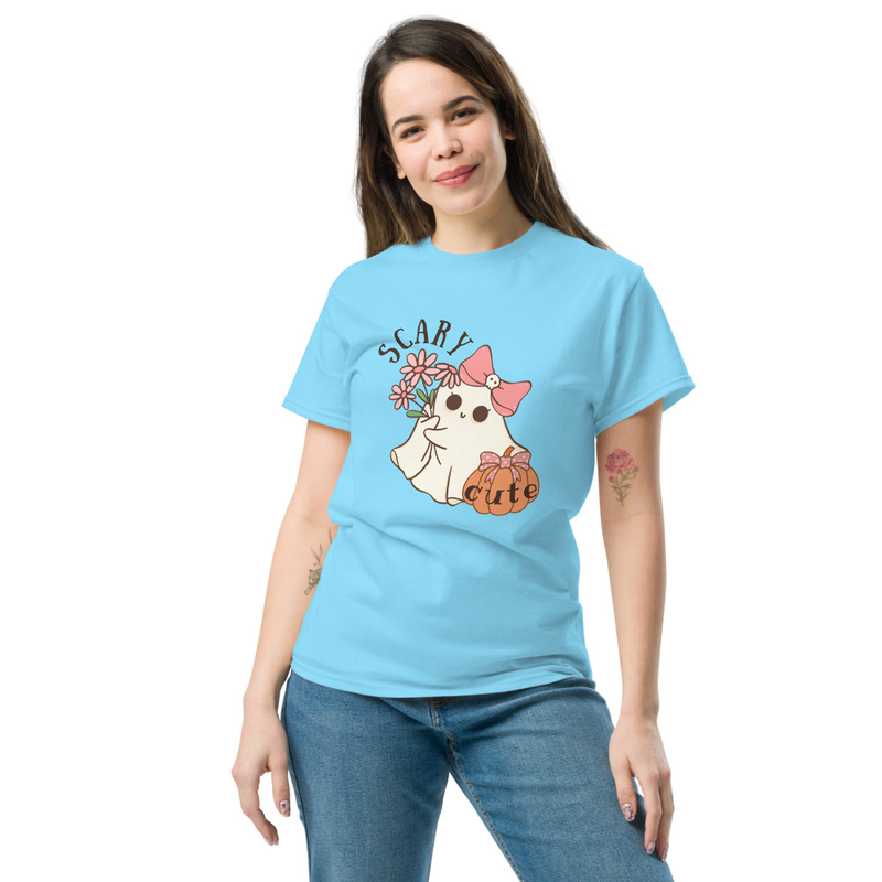 Halloween Scary Cute Ghost with Bow Adult Unisex Tee