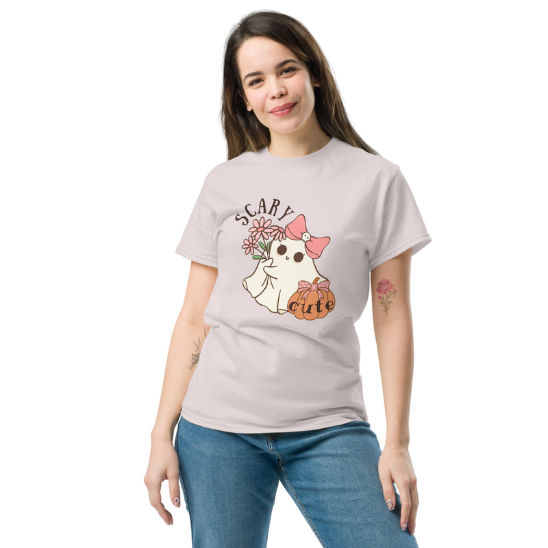 Halloween Scary Cute Ghost with Bow Adult Unisex Tee