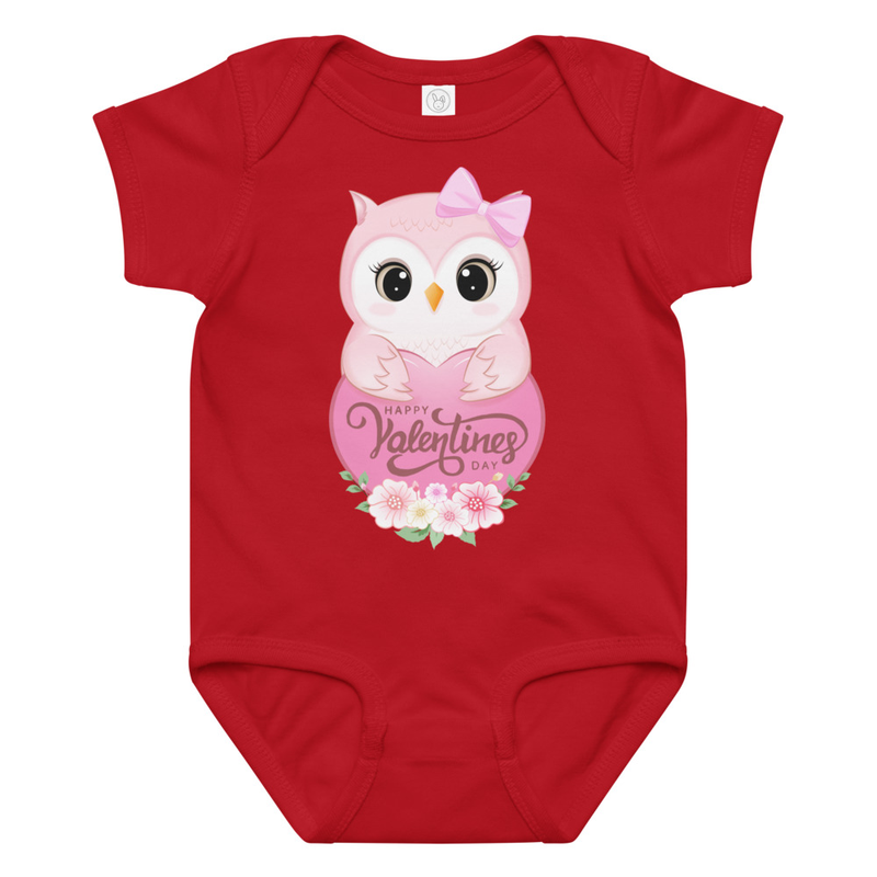 Valentine's Owl with Heart Baby Bodysuit