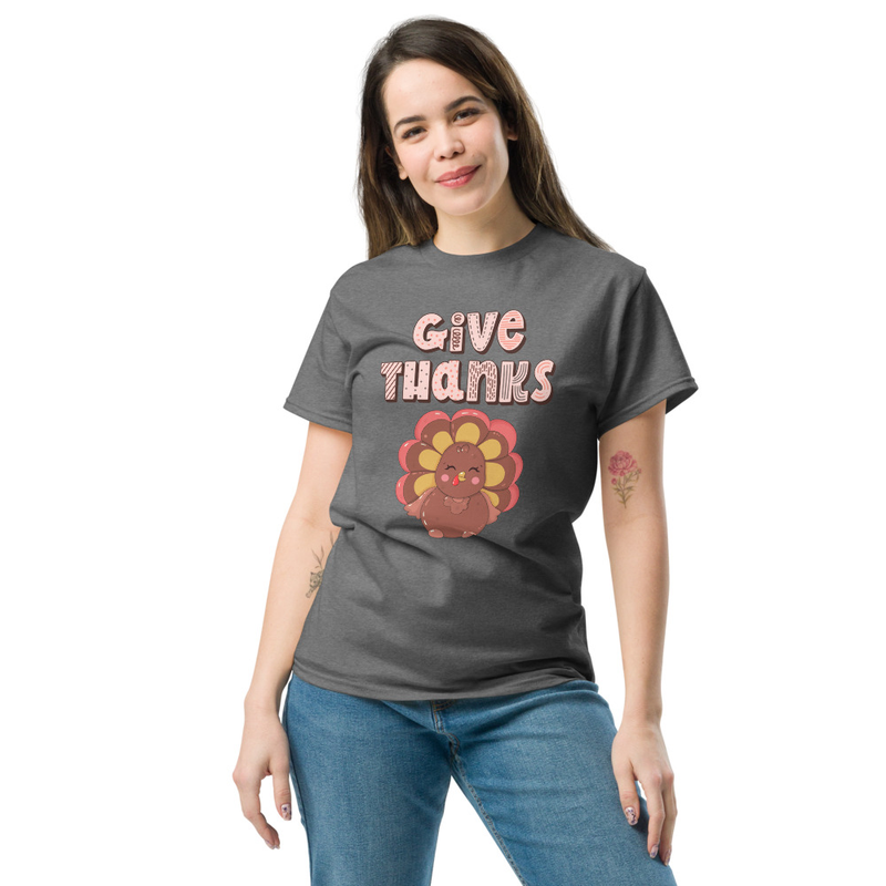 Thanksgiving Give Thanks Cute Turkey Adult Unisex Tee