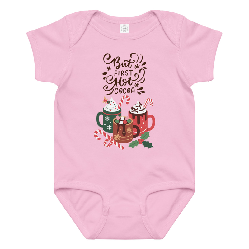 Christmas But First Hot Cocoa Baby Bodysuit