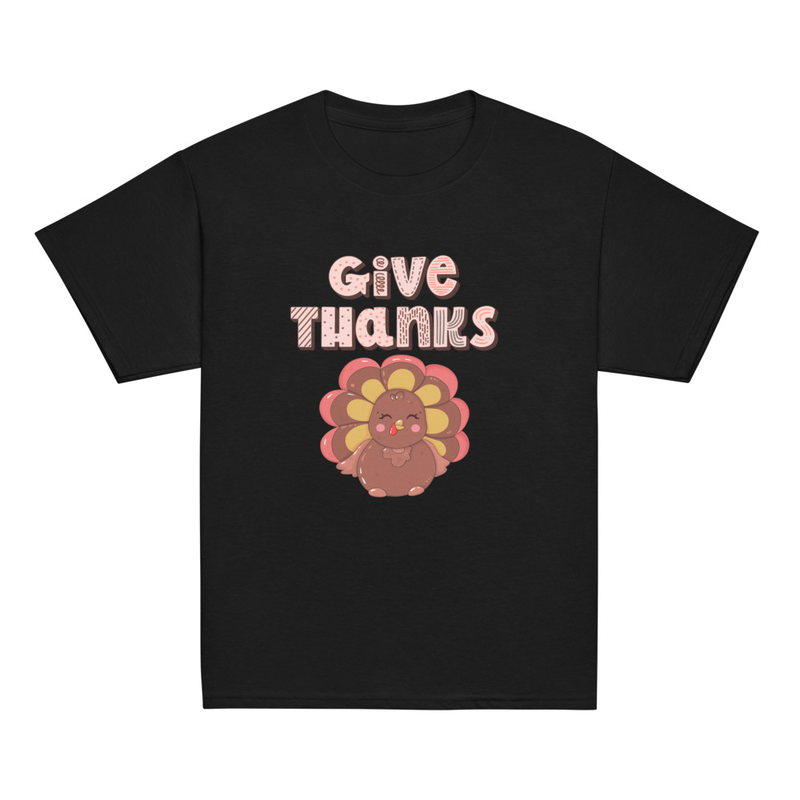 Thanksgiving Give Thanks Cute Turkey Youth Tee